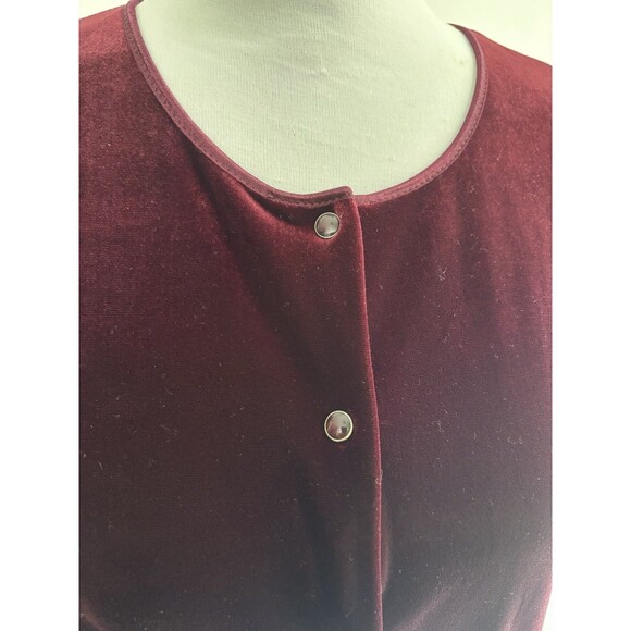 Vtg 90s Esprit De Corp Velvet Cardigan Snap Front Whimsigoth Burgundy USA made L - Picture 2 of 8